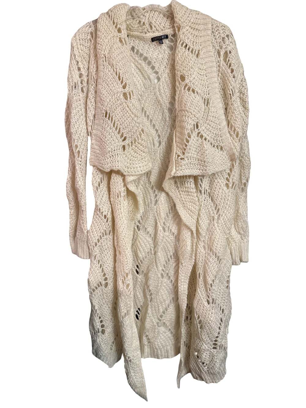 Copper Key Cream Open Front Long Duster Cardigan Sweater Size S/M